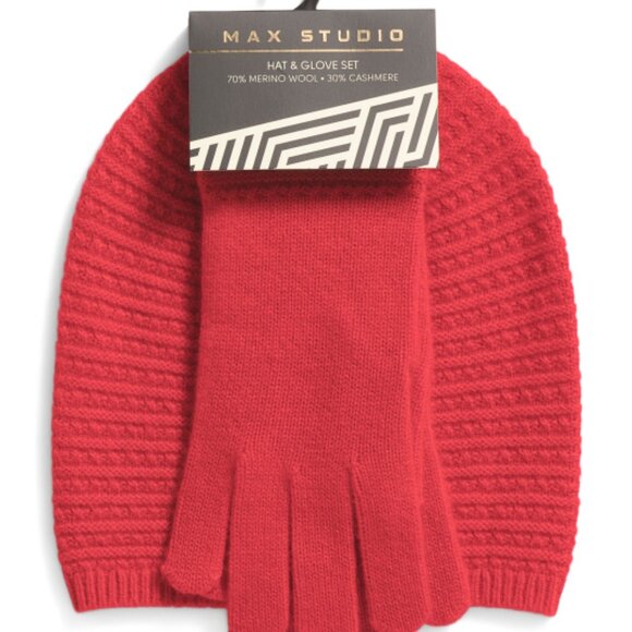 NEW MAX STUDIO merino wool/cashmere Baby Cable Knit Hat And Glove Set 362tn - Picture 2 of 4